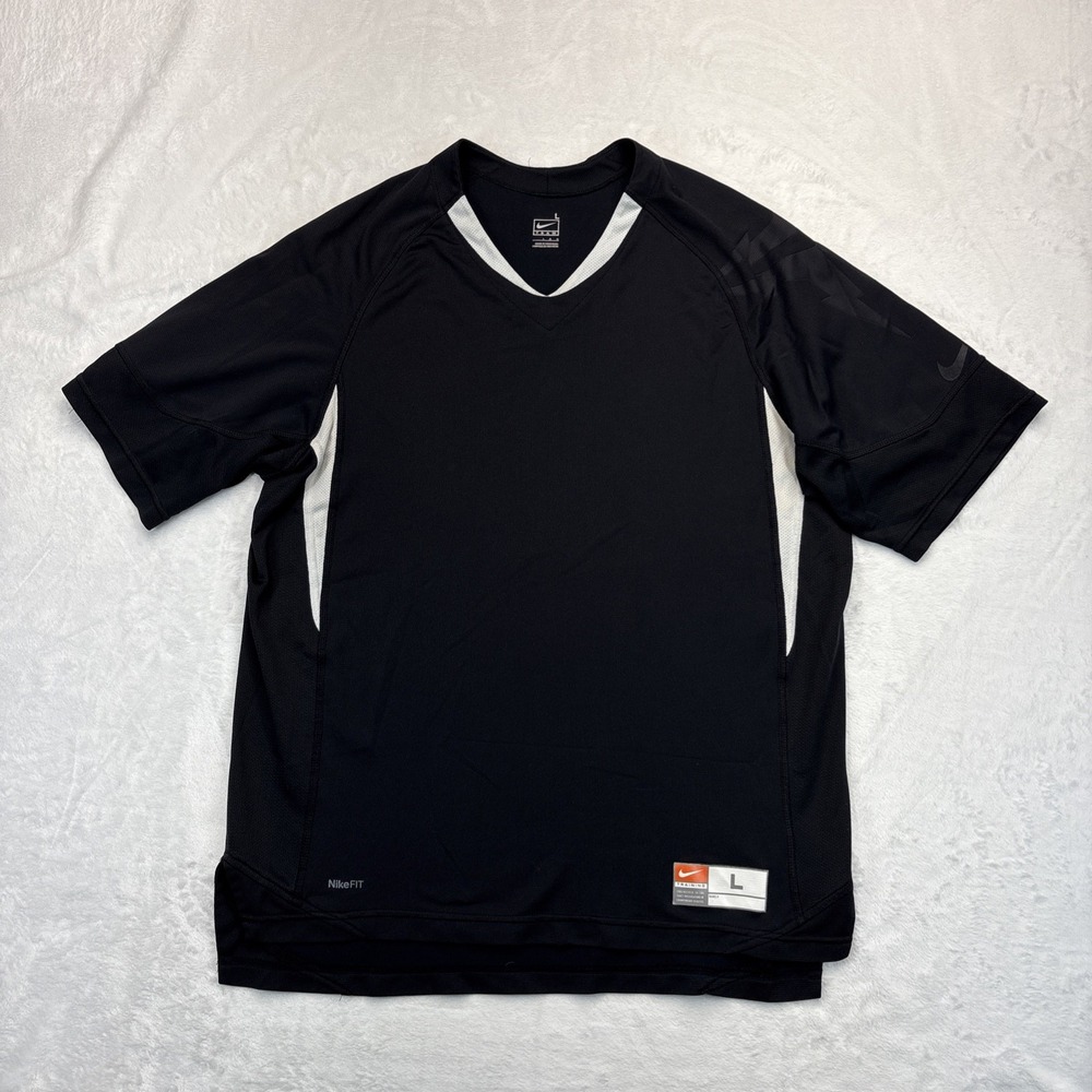 Nike Team Y2K Vintage V-Neck Mesh Shirt Mens L Black Streetwear Athletic
